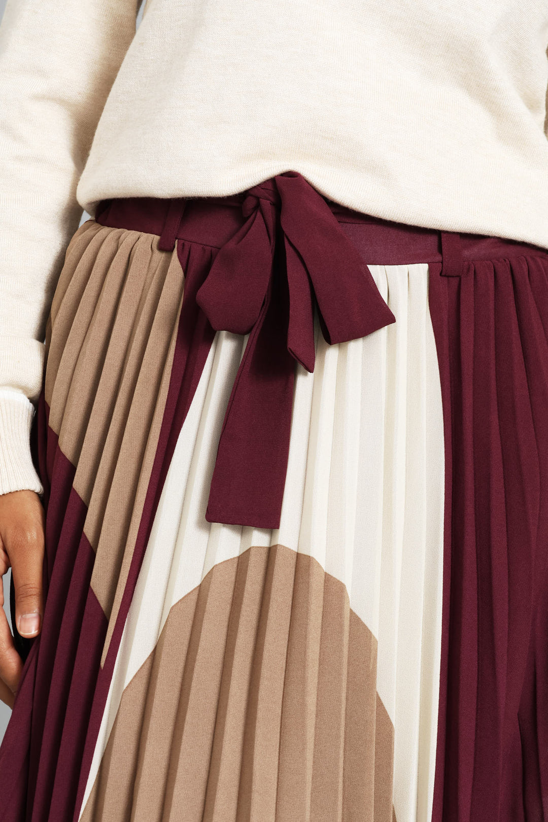 Jewel Chiffon Pleated Midi Skirt - Burgundy