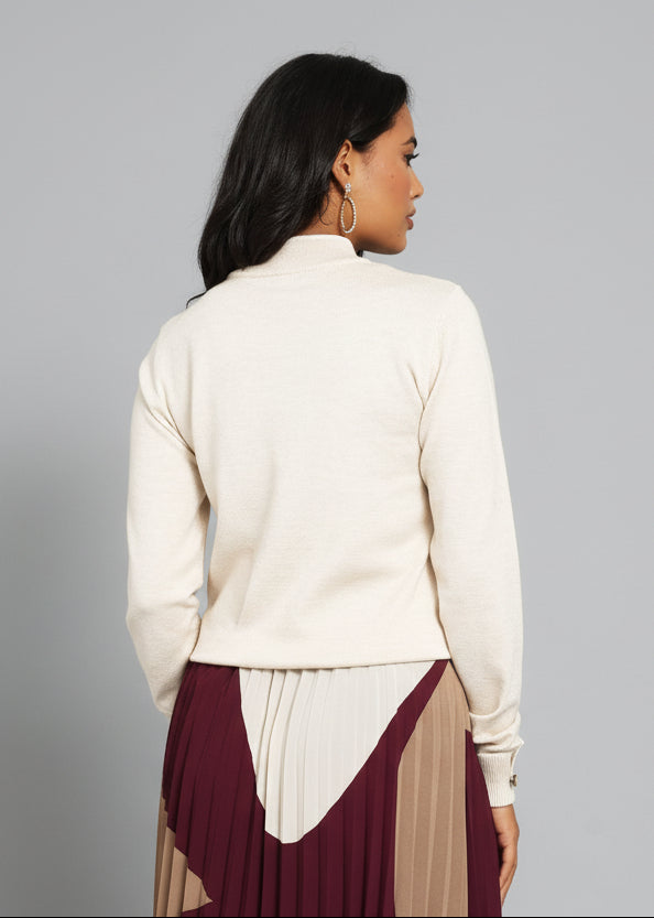 Turtleneck Turn Up Sleeve Pullover - Oatmeal