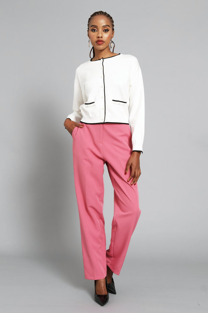 Pearl Welt Pocket Cardigan  - Cream/Black