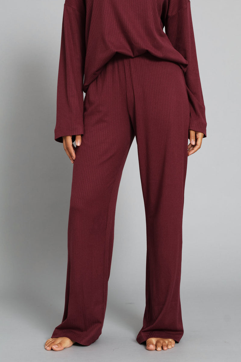 Rib Knit Straight Leg Pant - Burgundy