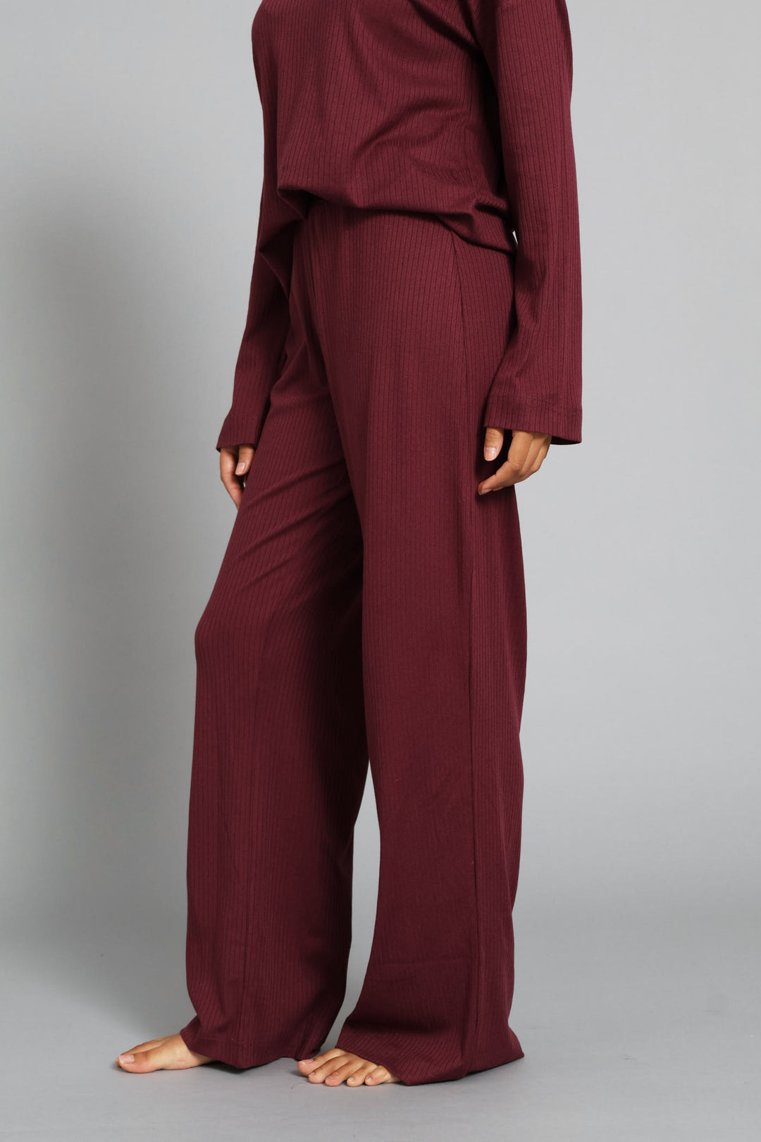 Rib Knit Straight Leg Pant - Burgundy
