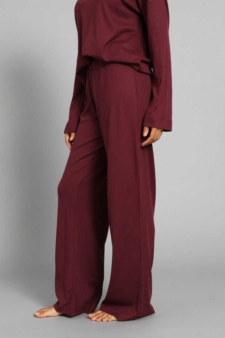 Rib Knit Straight Leg Pant - Burgundy