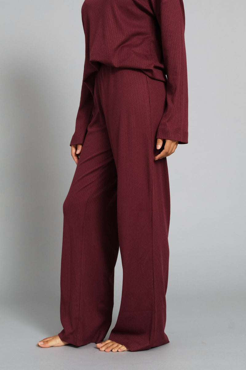 Rib Knit Straight Leg Pant - Burgundy