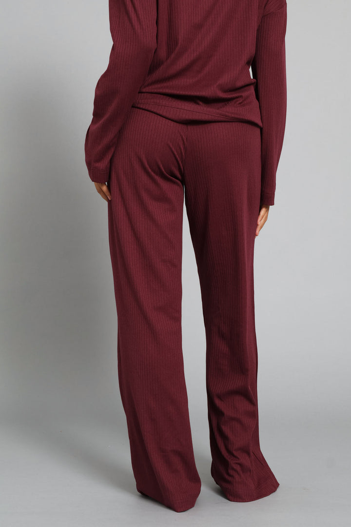 Rib Knit Straight Leg Pant - Burgundy