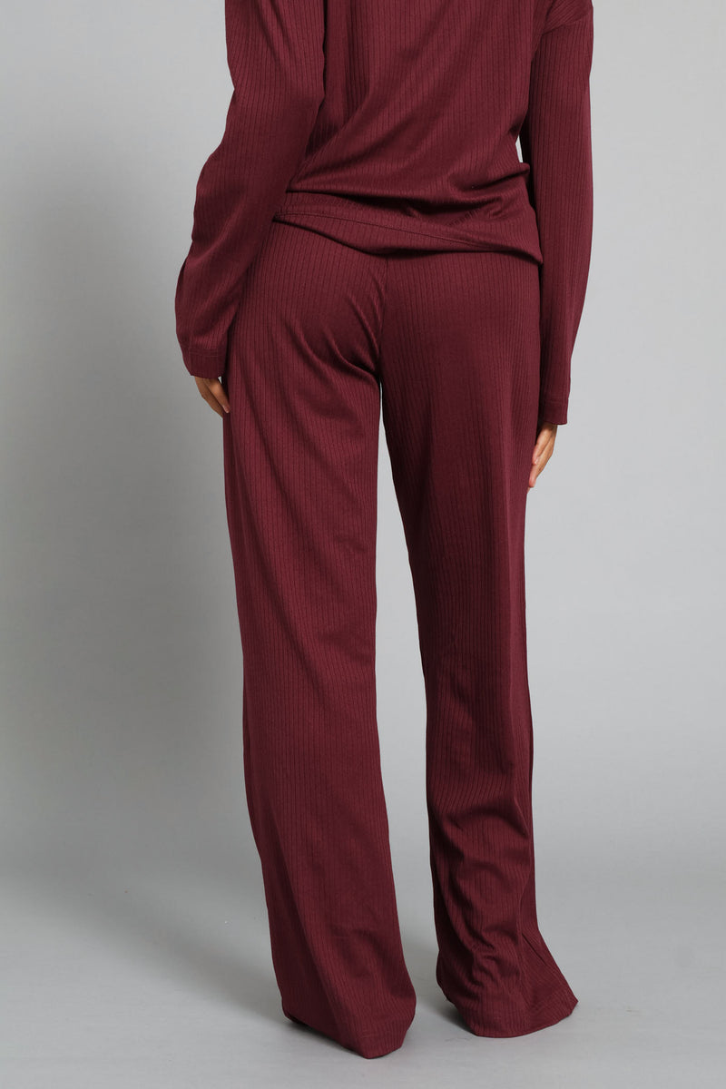 Rib Knit Straight Leg Pant - Burgundy