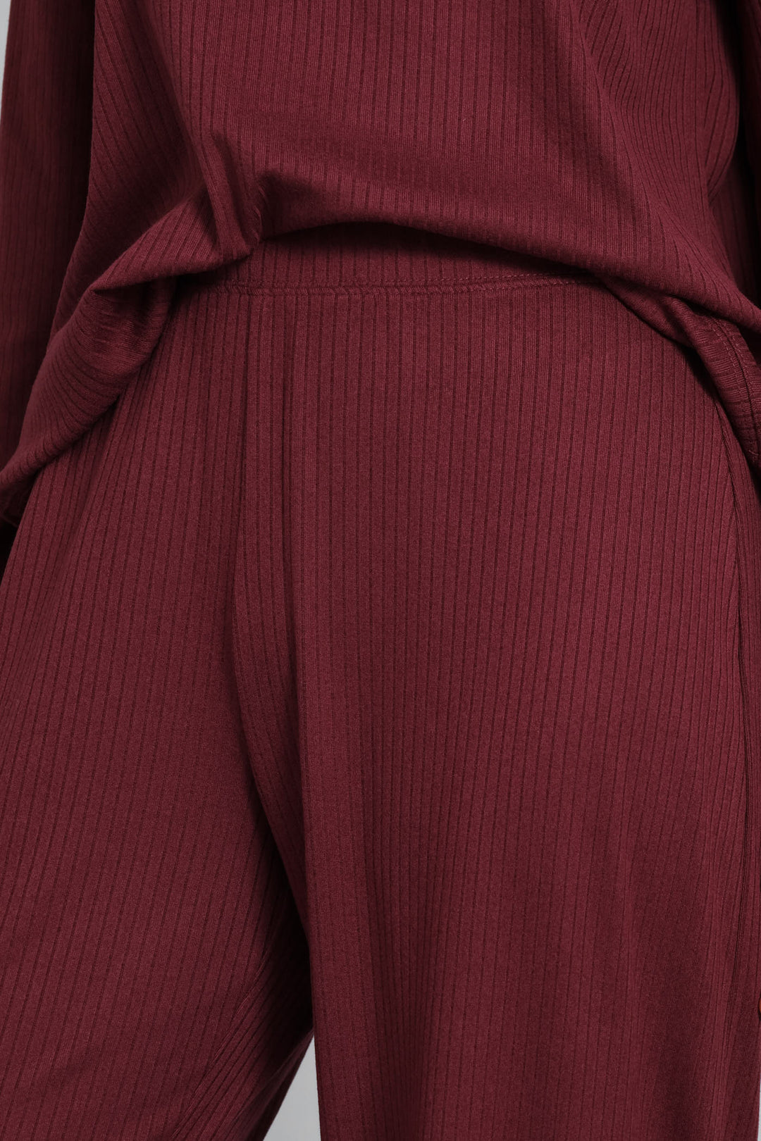 Rib Knit Straight Leg Pant - Burgundy