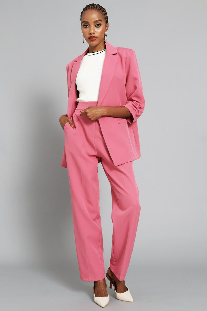 Double Button Extended Tab Tapered Leg Pant - Blush