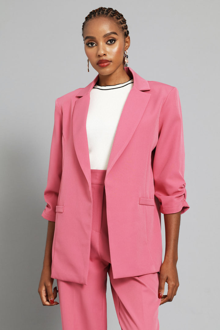 Ruched Sleeve Blazer - Blush
