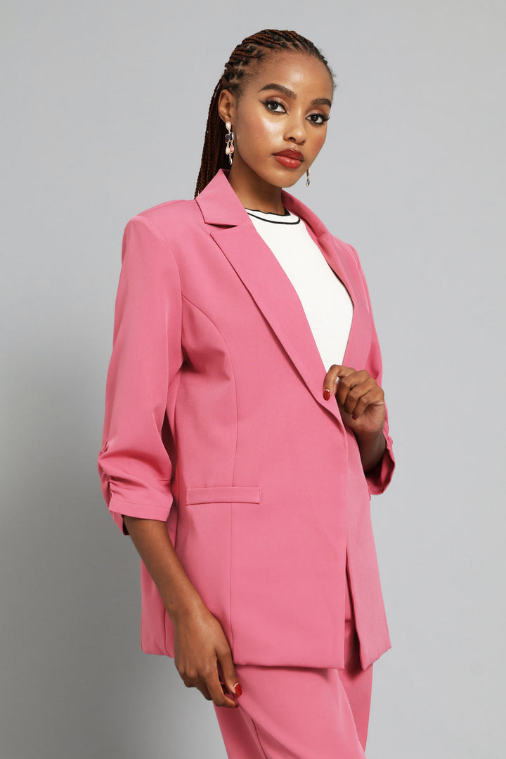 Ruched Sleeve Blazer - Blush