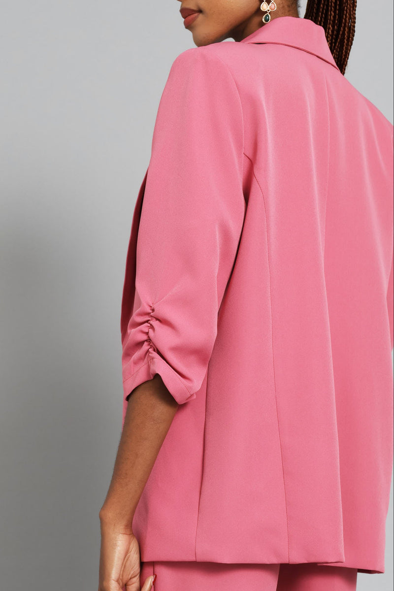 Ruched Sleeve Blazer - Blush