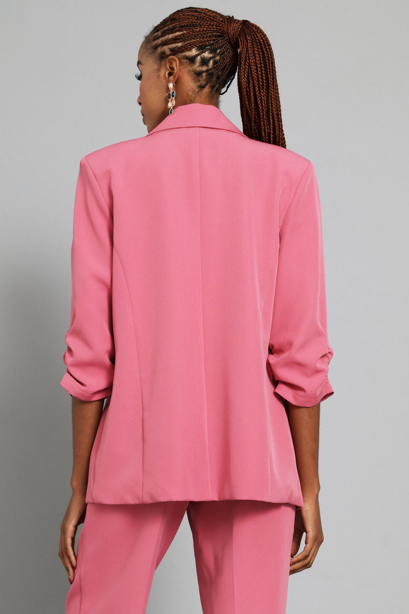 Ruched Sleeve Blazer - Blush