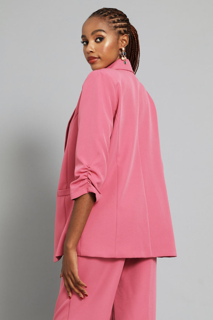 Ruched Sleeve Blazer - Blush