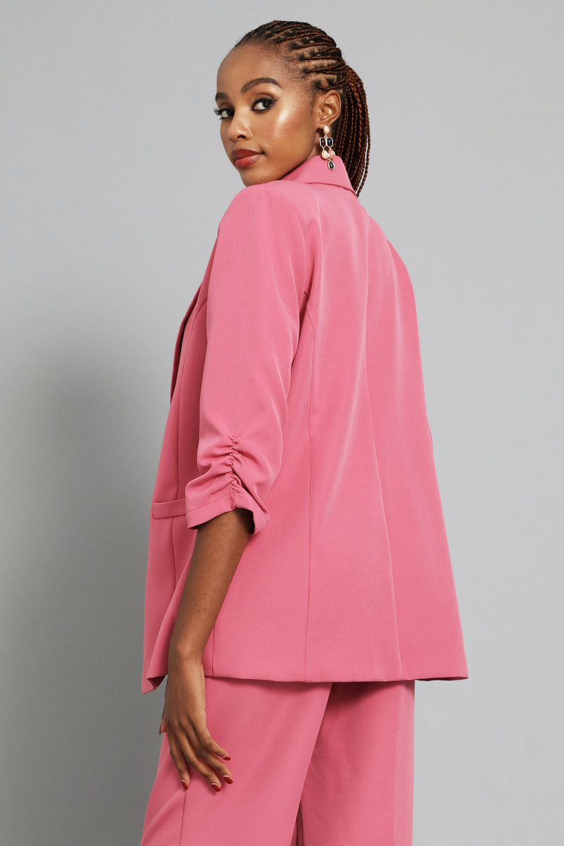 Ruched Sleeve Blazer - Blush