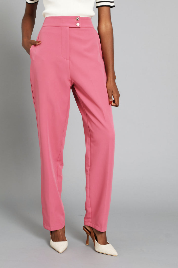 Double Button Extended Tab Tapered Leg Pant - Blush