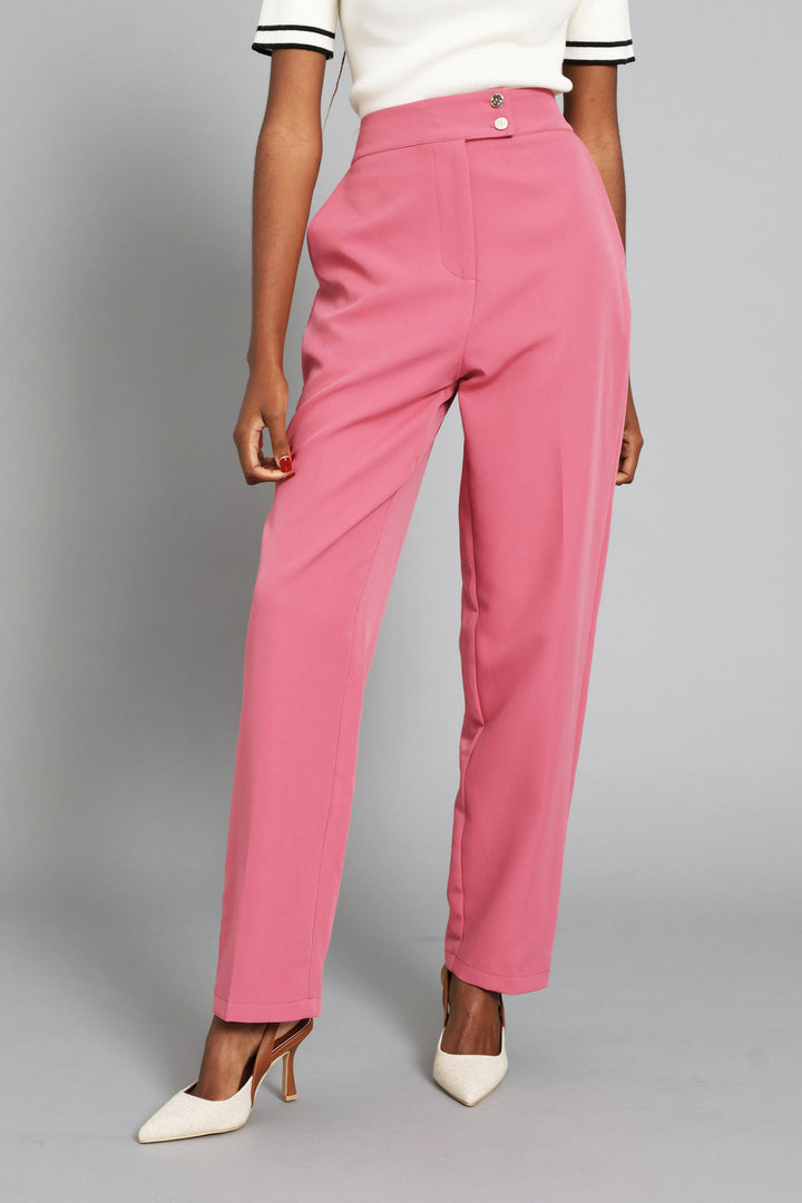 Double Button Extended Tab Tapered Leg Pant - Blush