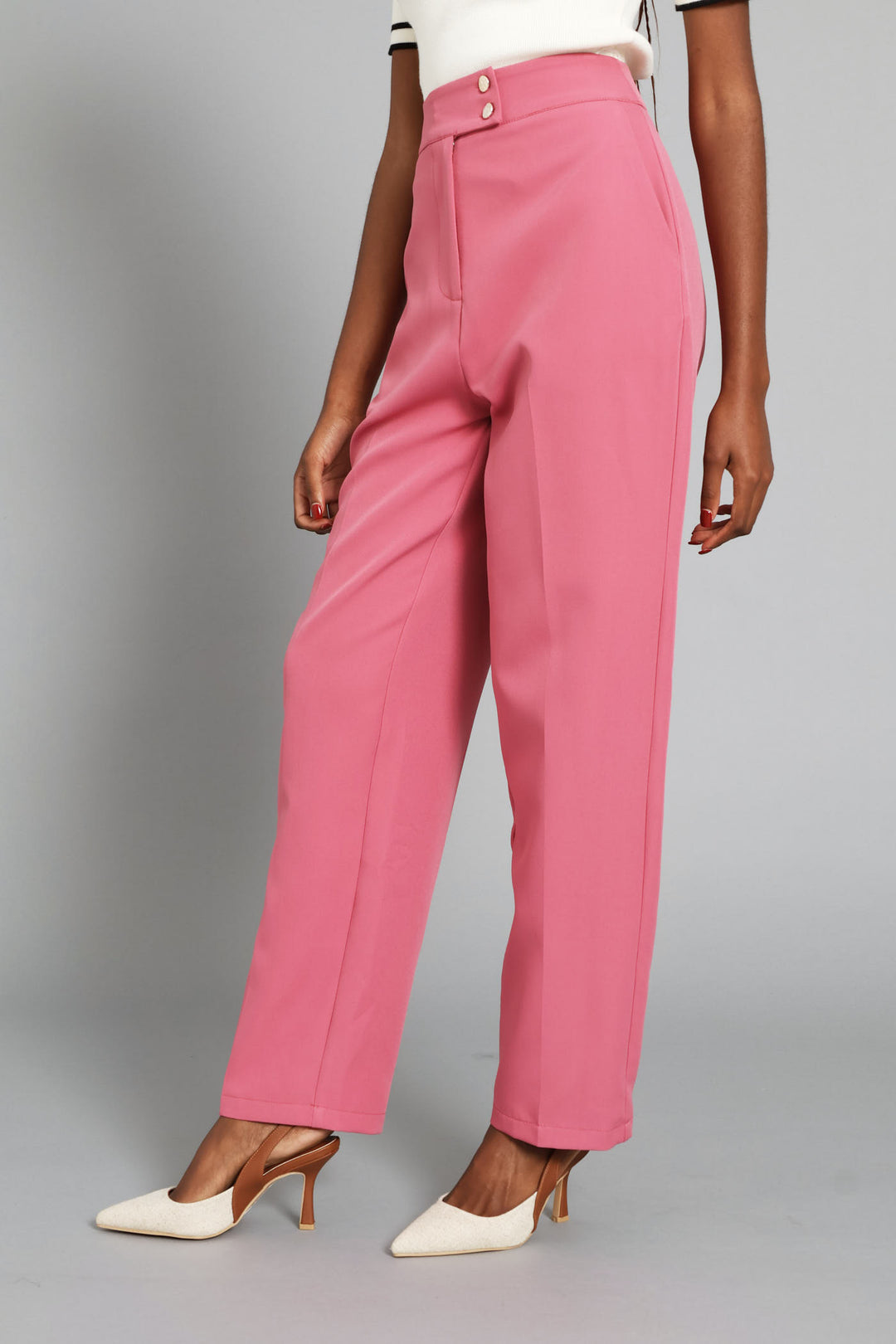 Double Button Extended Tab Tapered Leg Pant - Blush
