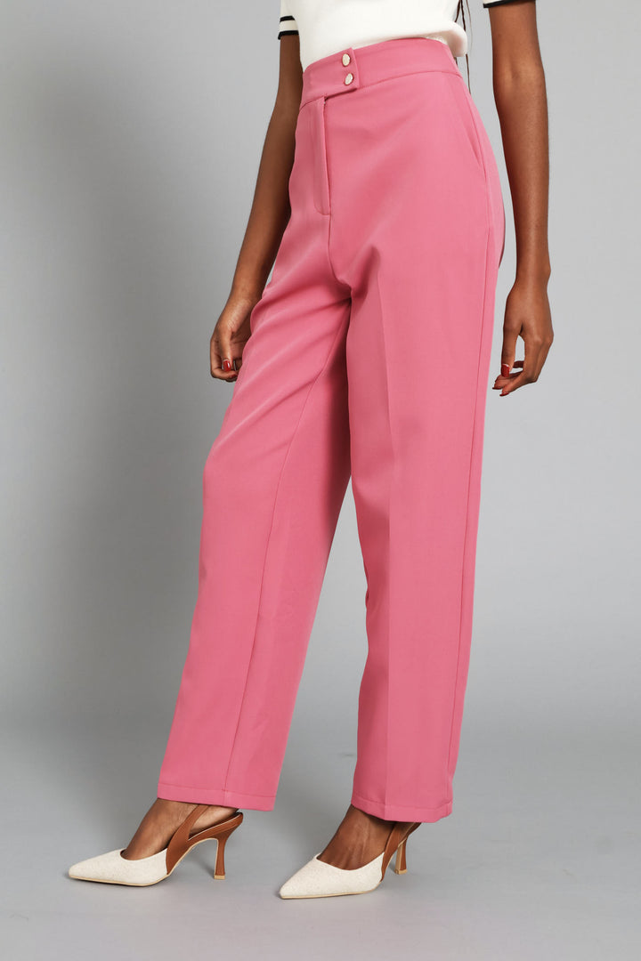 Double Button Extended Tab Tapered Leg Pant - Blush