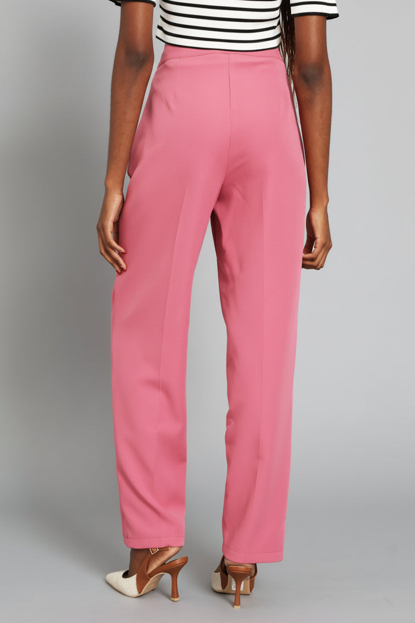 Double Button Extended Tab Tapered Leg Pant - Blush