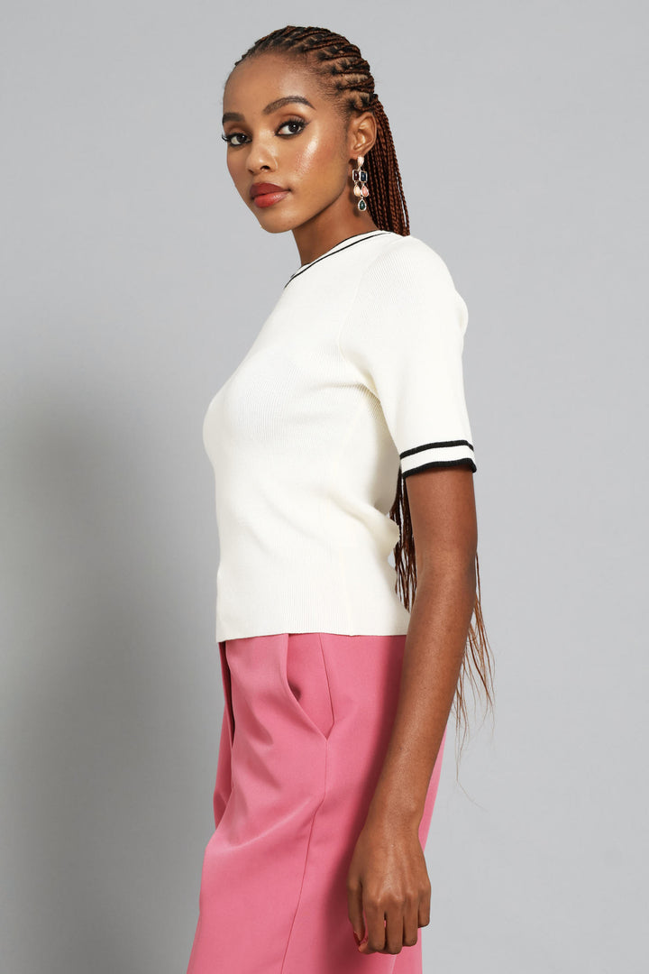 Double Tipped Pullover - Cream/Black