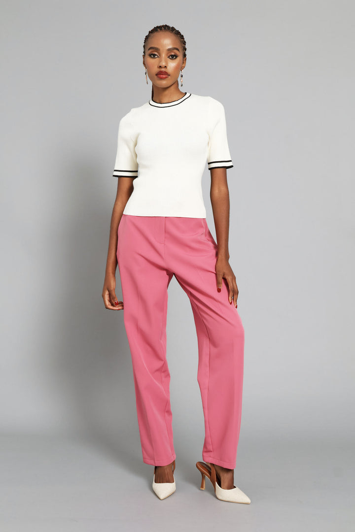 Double Button Extended Tab Tapered Leg Pant - Blush