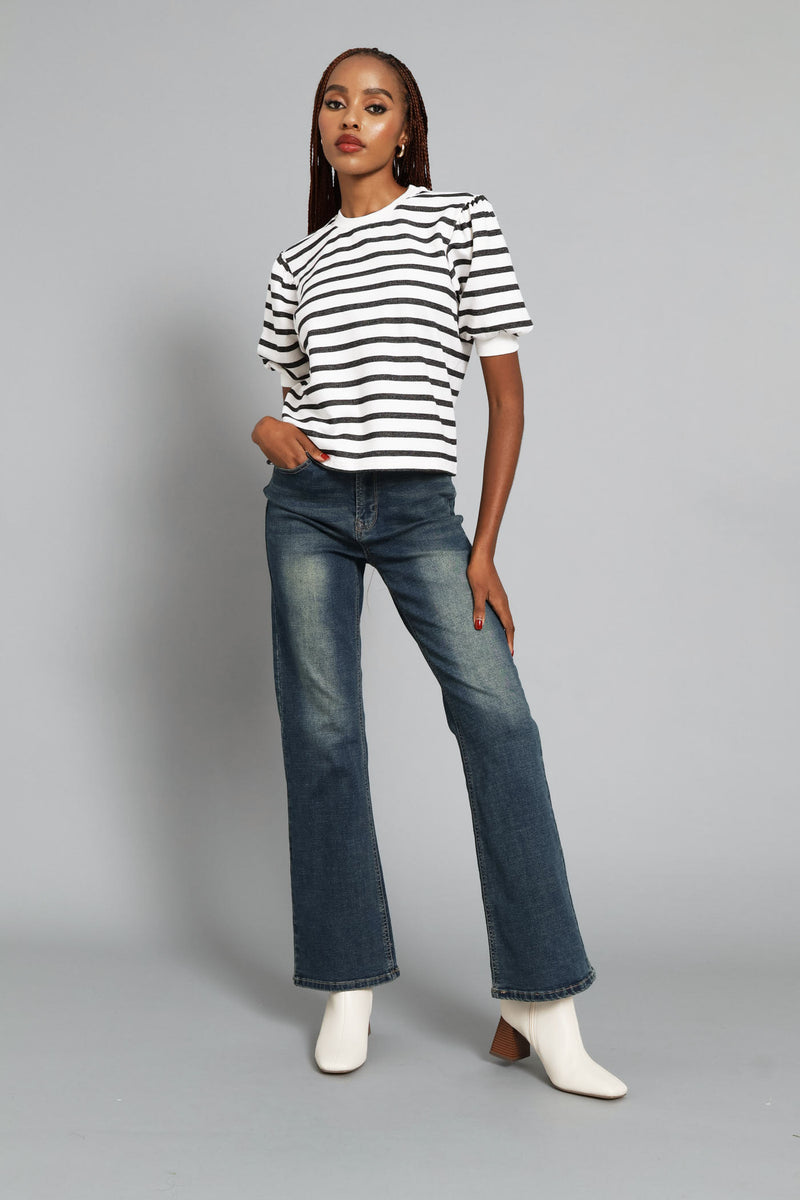 Bubble Sleeve Fleece Top - Black/White