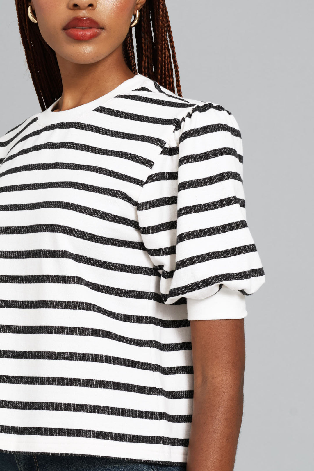 Bubble Sleeve Fleece Top - Black/White