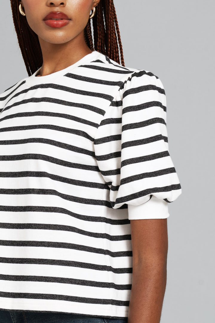 Bubble Sleeve Fleece Top - Black/White