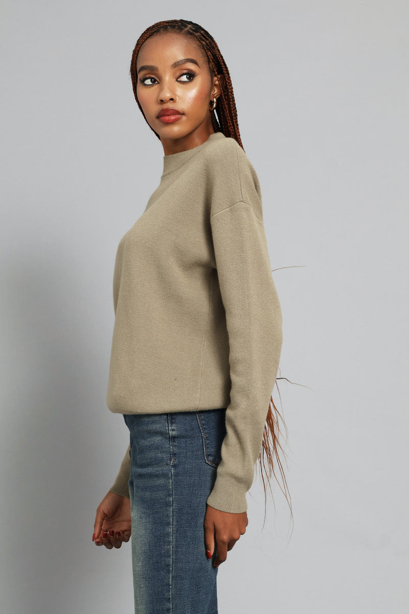 Luxe Academia Plain Turtleneck Pullover - Light Fatigue