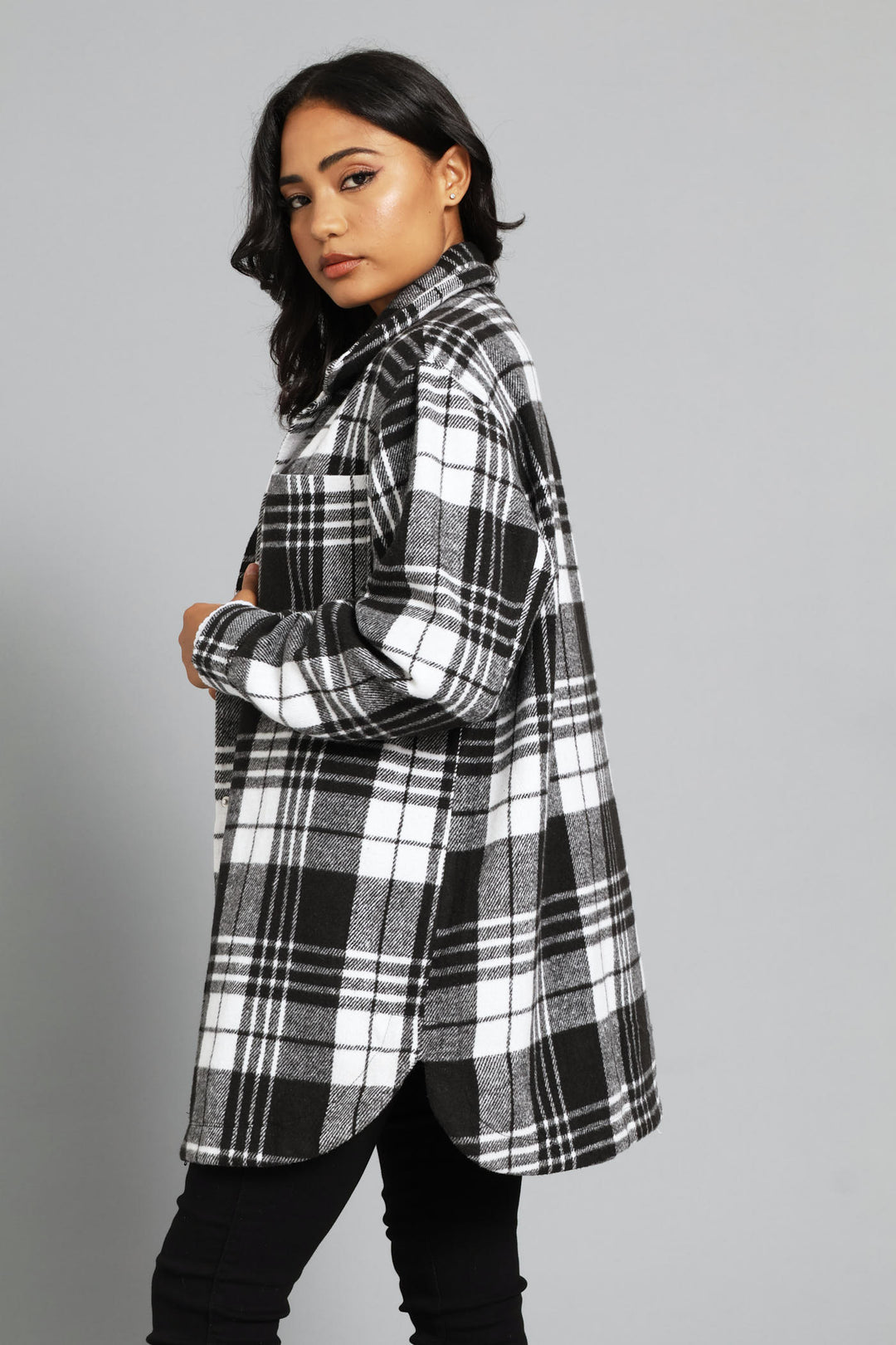 Button Through Pocket Detail Oversized Heavy Lined Melton Jacket - Black/White