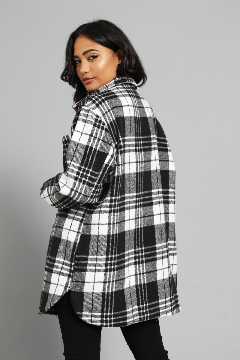Button Through Pocket Detail Oversized Heavy Lined Melton Jacket - Black/White