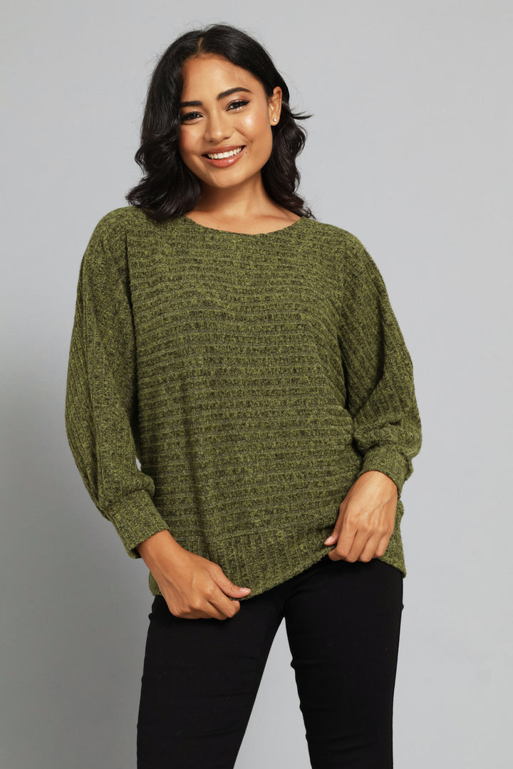 3/4 Dolman Sleeve Ribbed Top - Chartreuse