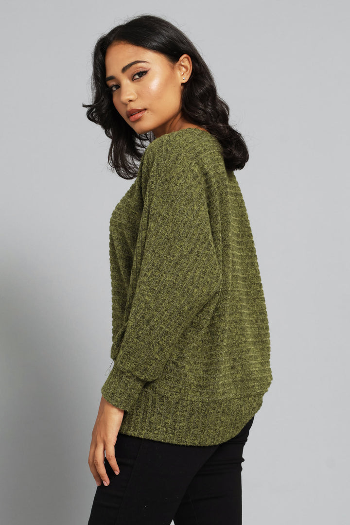 3/4 Dolman Sleeve Ribbed Top - Chartreuse