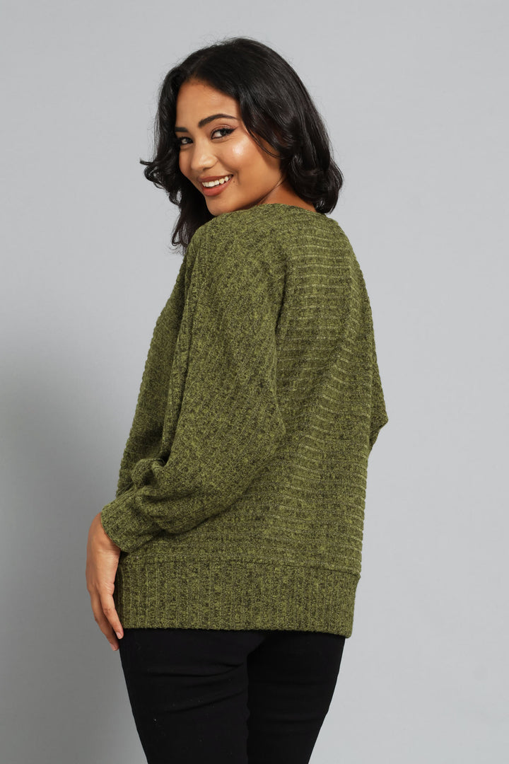 3/4 Dolman Sleeve Ribbed Top - Chartreuse
