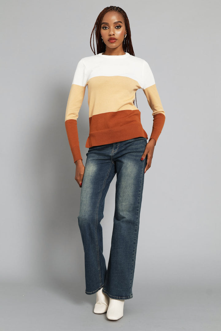 Colourblock Pullover - Caramel/Cream