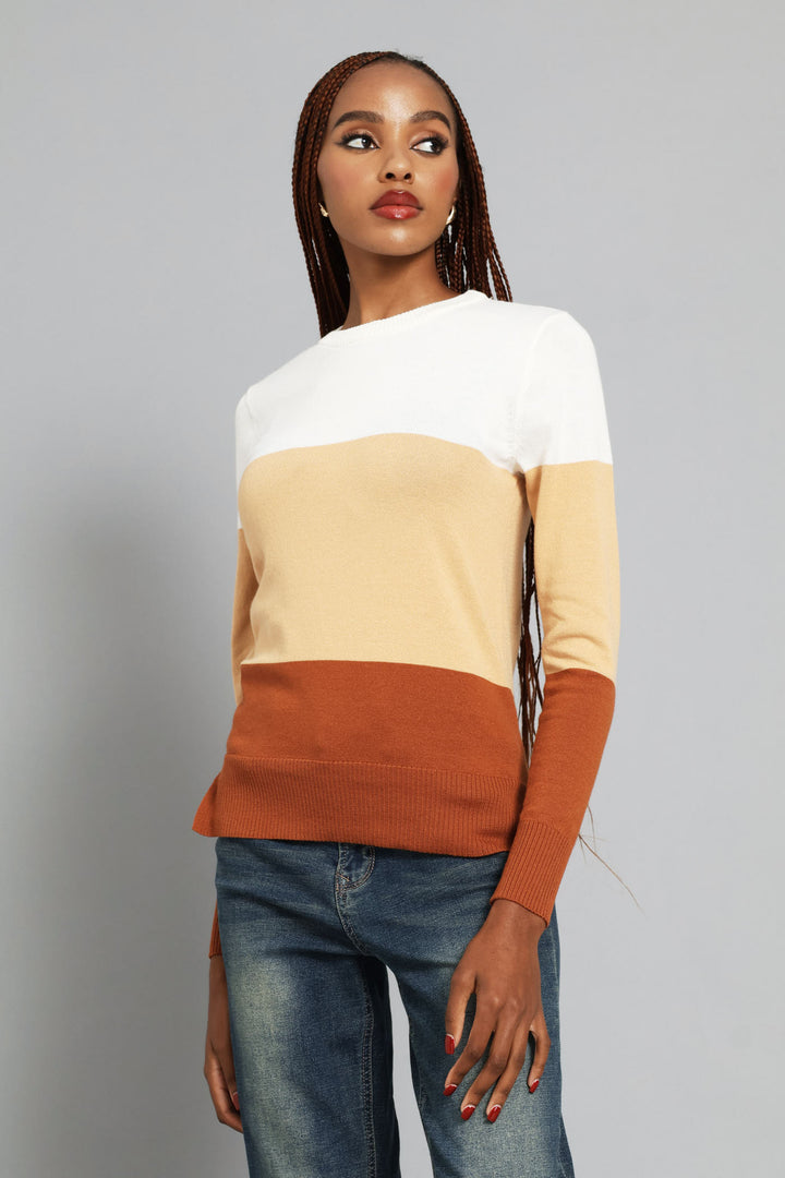 Colourblock Pullover - Caramel/Cream