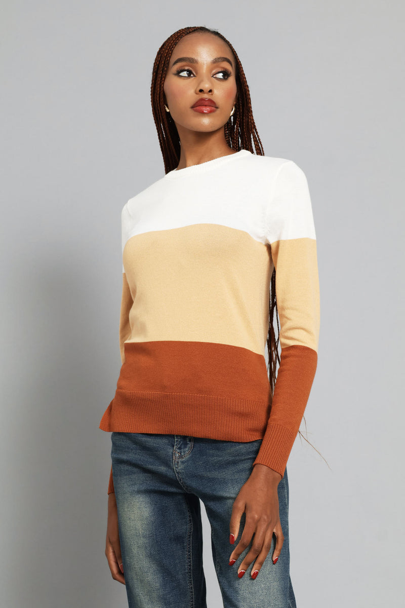 Colourblock Pullover - Caramel/Cream