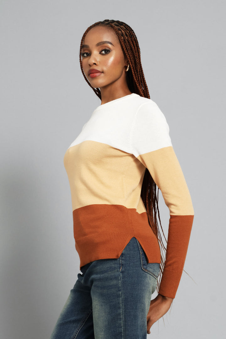 Colourblock Pullover - Caramel/Cream
