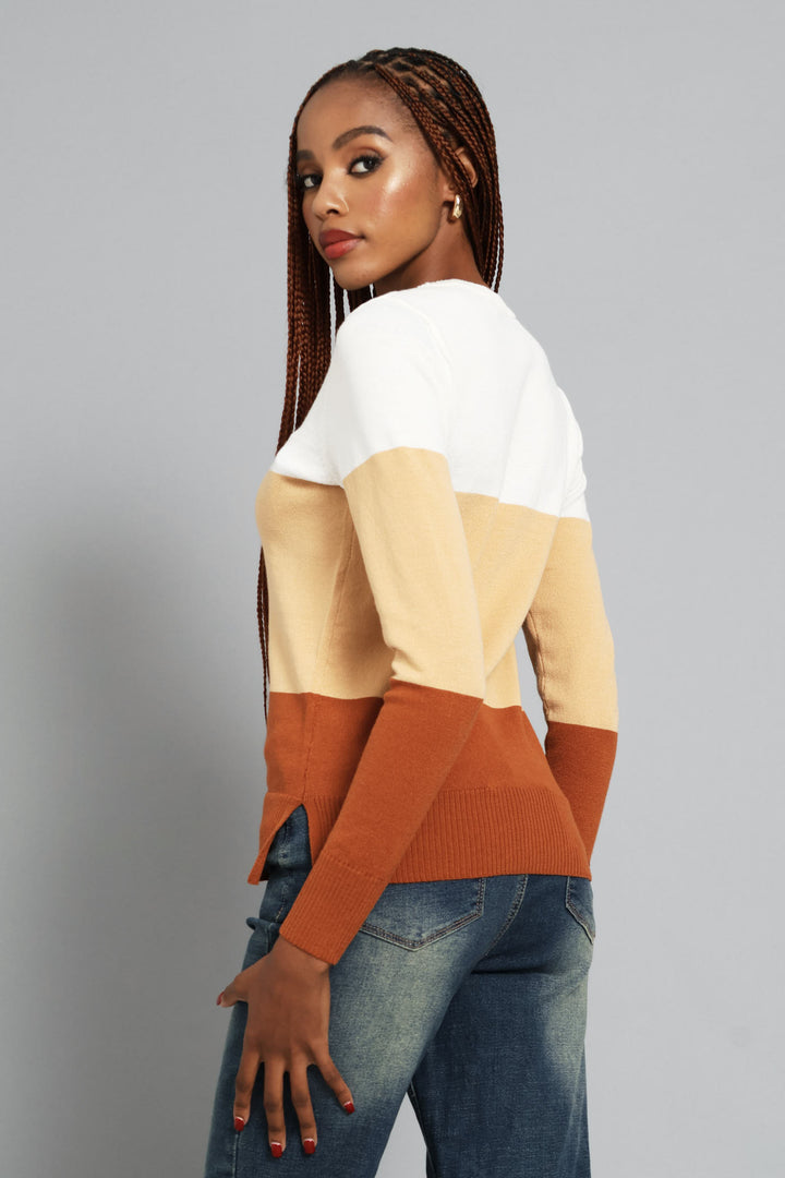 Colourblock Pullover - Caramel/Cream