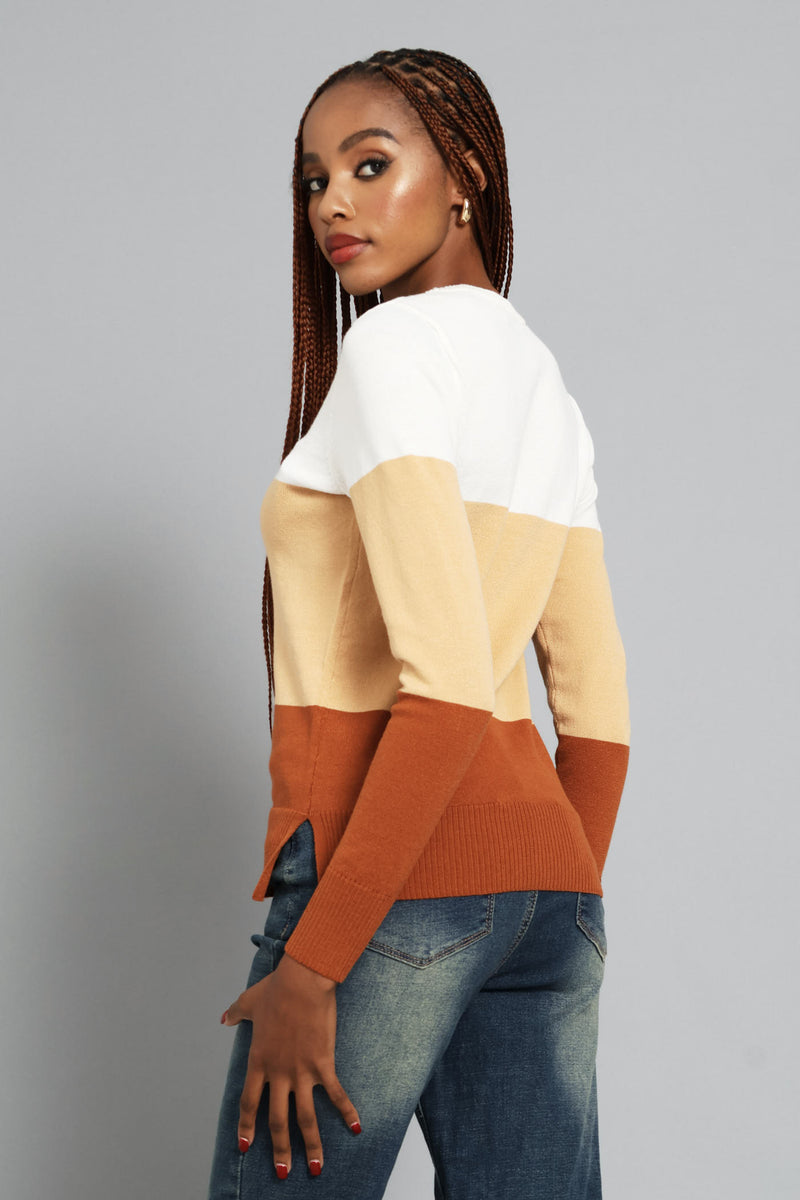 Colourblock Pullover - Caramel/Cream