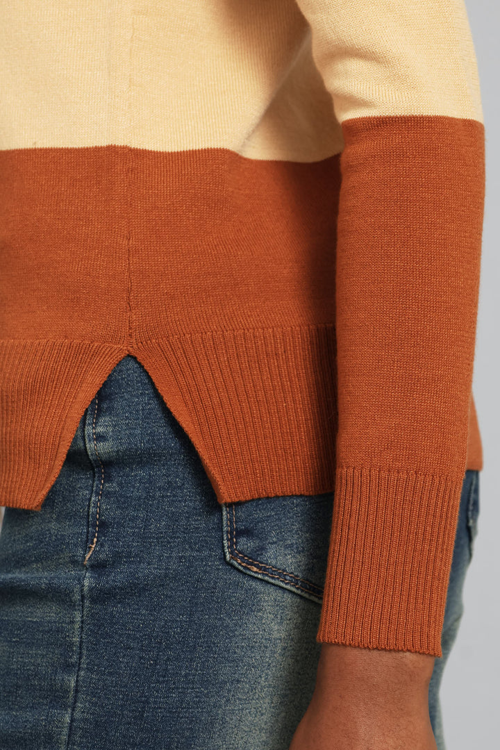 Colourblock Pullover - Caramel/Cream