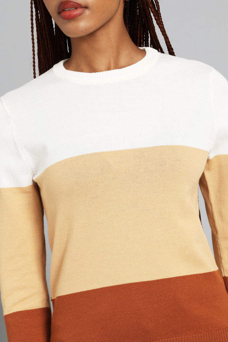 Colourblock Pullover - Caramel/Cream