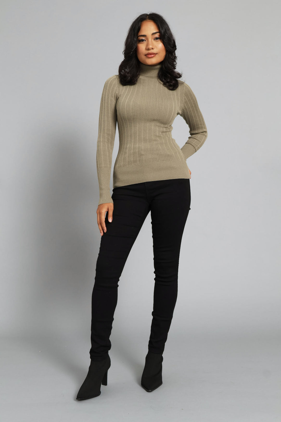 Ribbed Plain Poloneck - Dark Fatigue