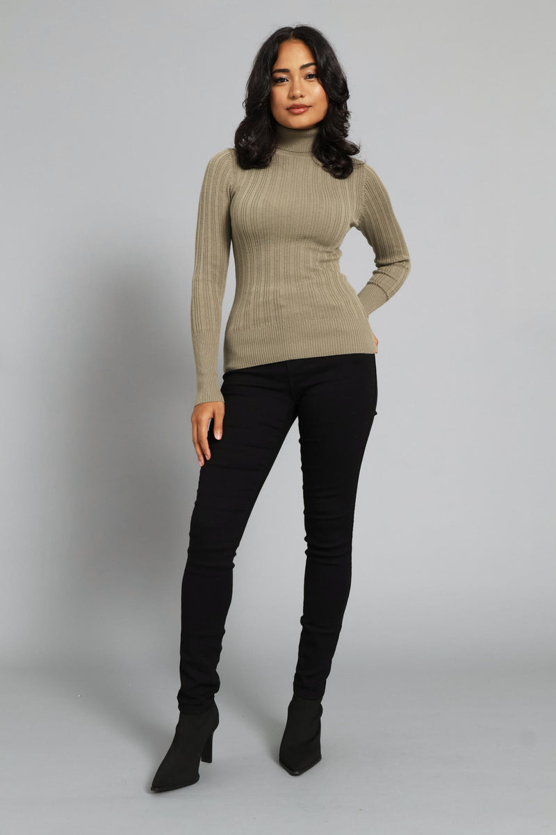Ribbed Plain Poloneck - Dark Fatigue