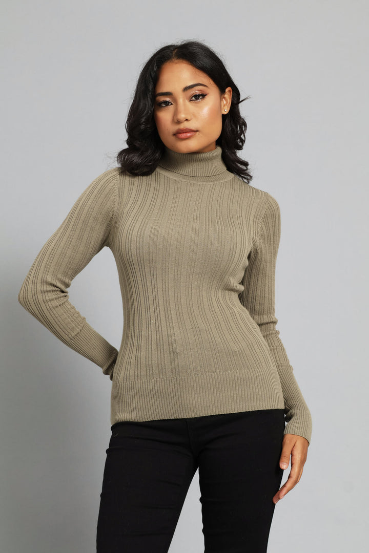 Ribbed Plain Poloneck - Dark Fatigue
