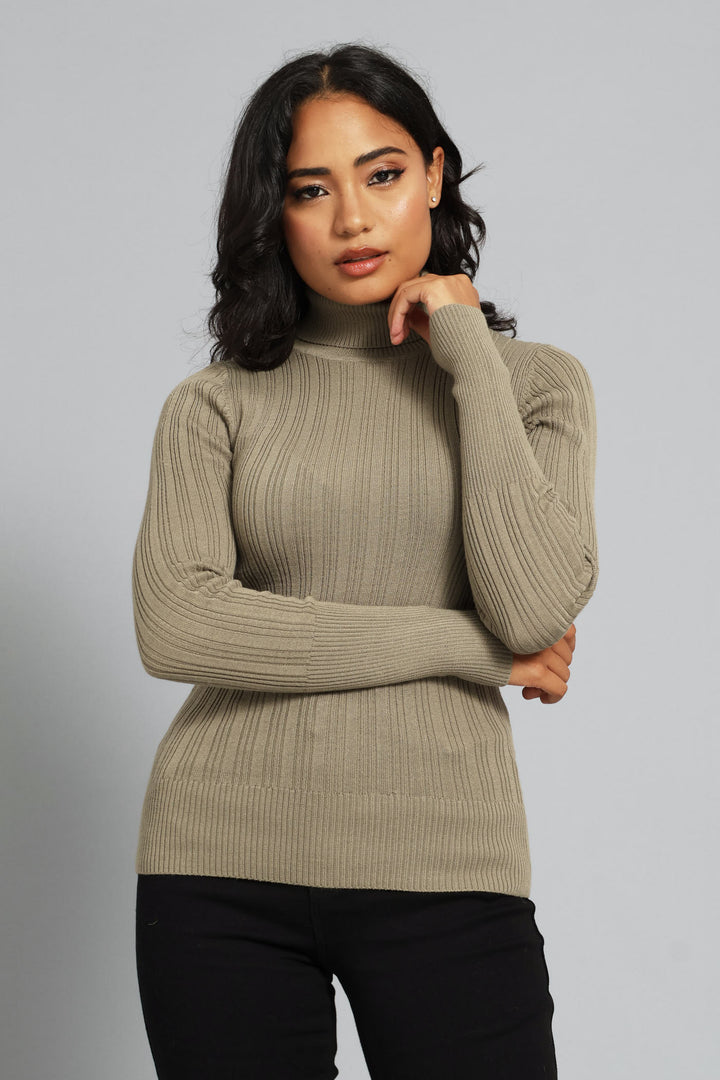 Ribbed Plain Poloneck - Dark Fatigue