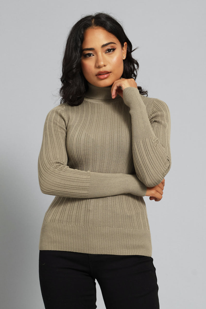 Ribbed Plain Poloneck - Dark Fatigue