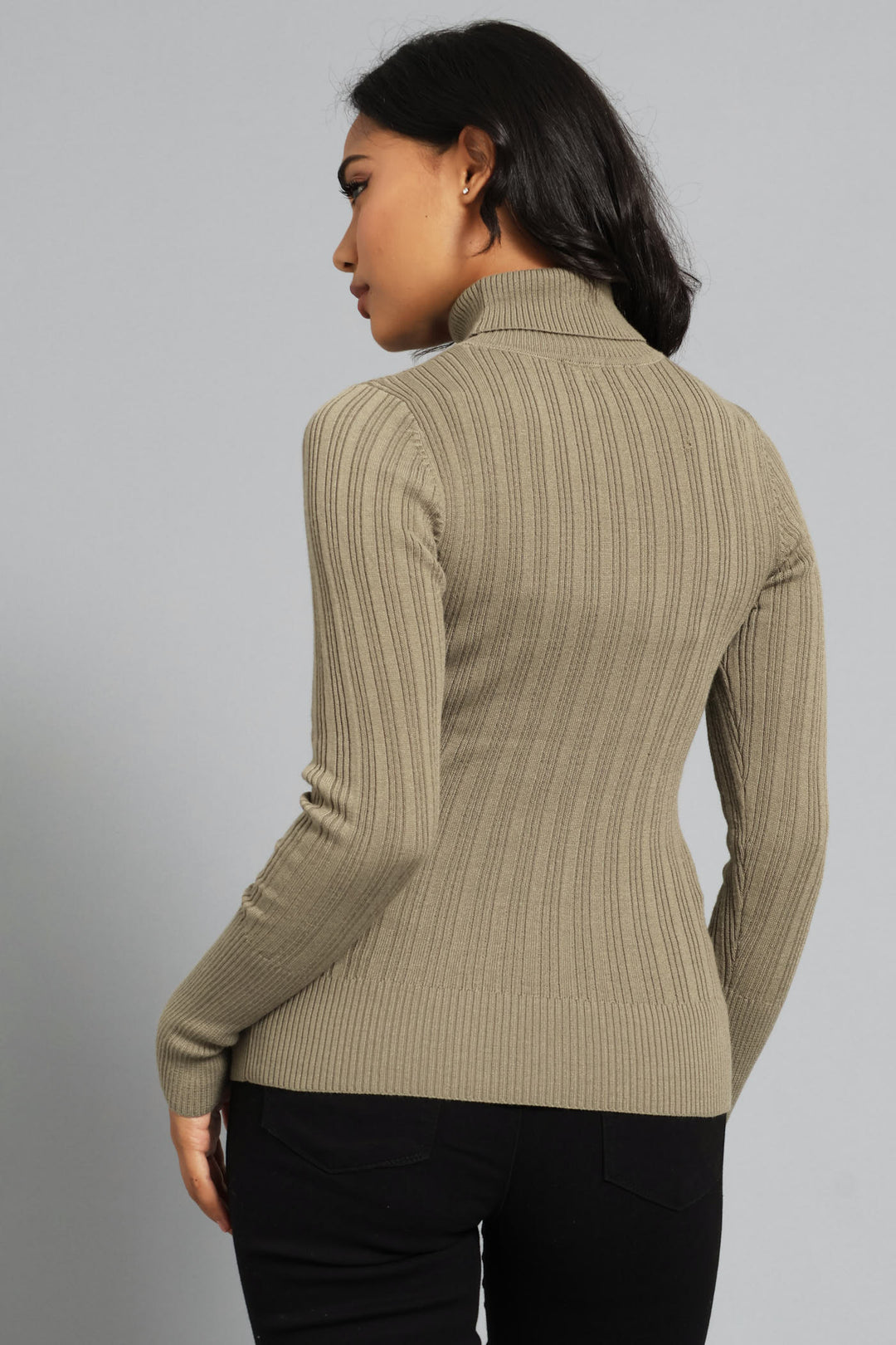 Ribbed Plain Poloneck - Dark Fatigue