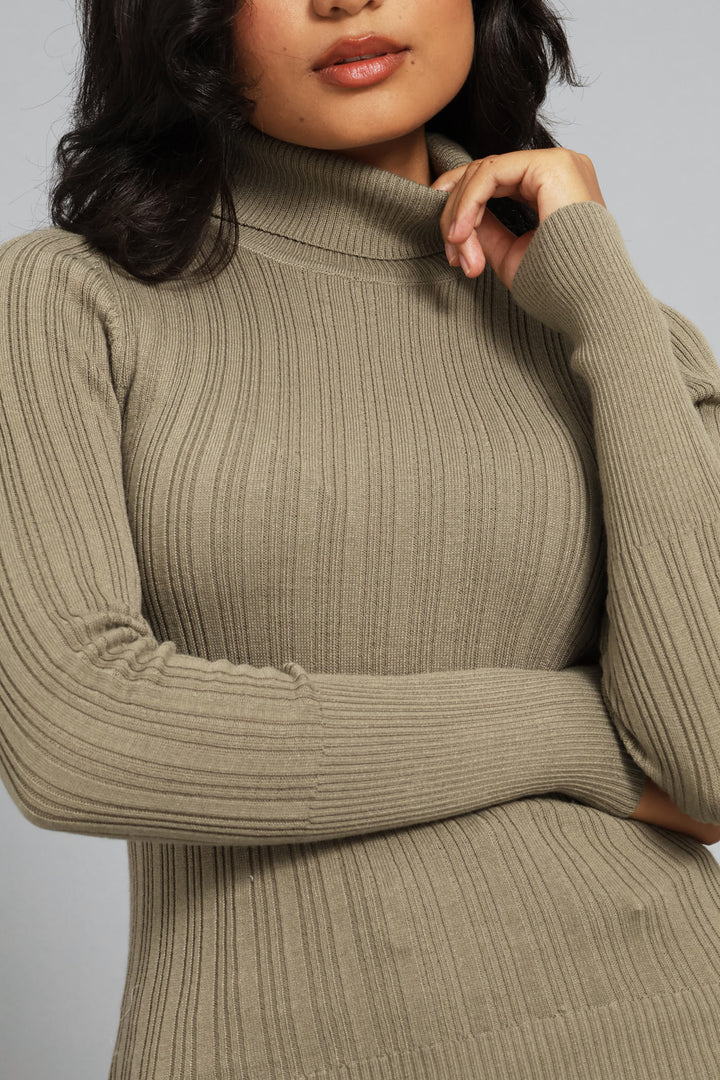 Ribbed Plain Poloneck - Dark Fatigue