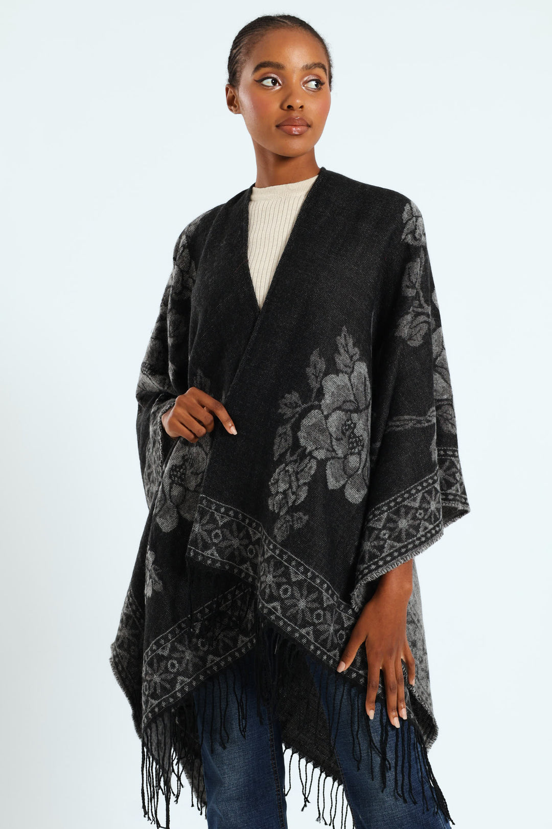 Floral Wrap - Dark Grey