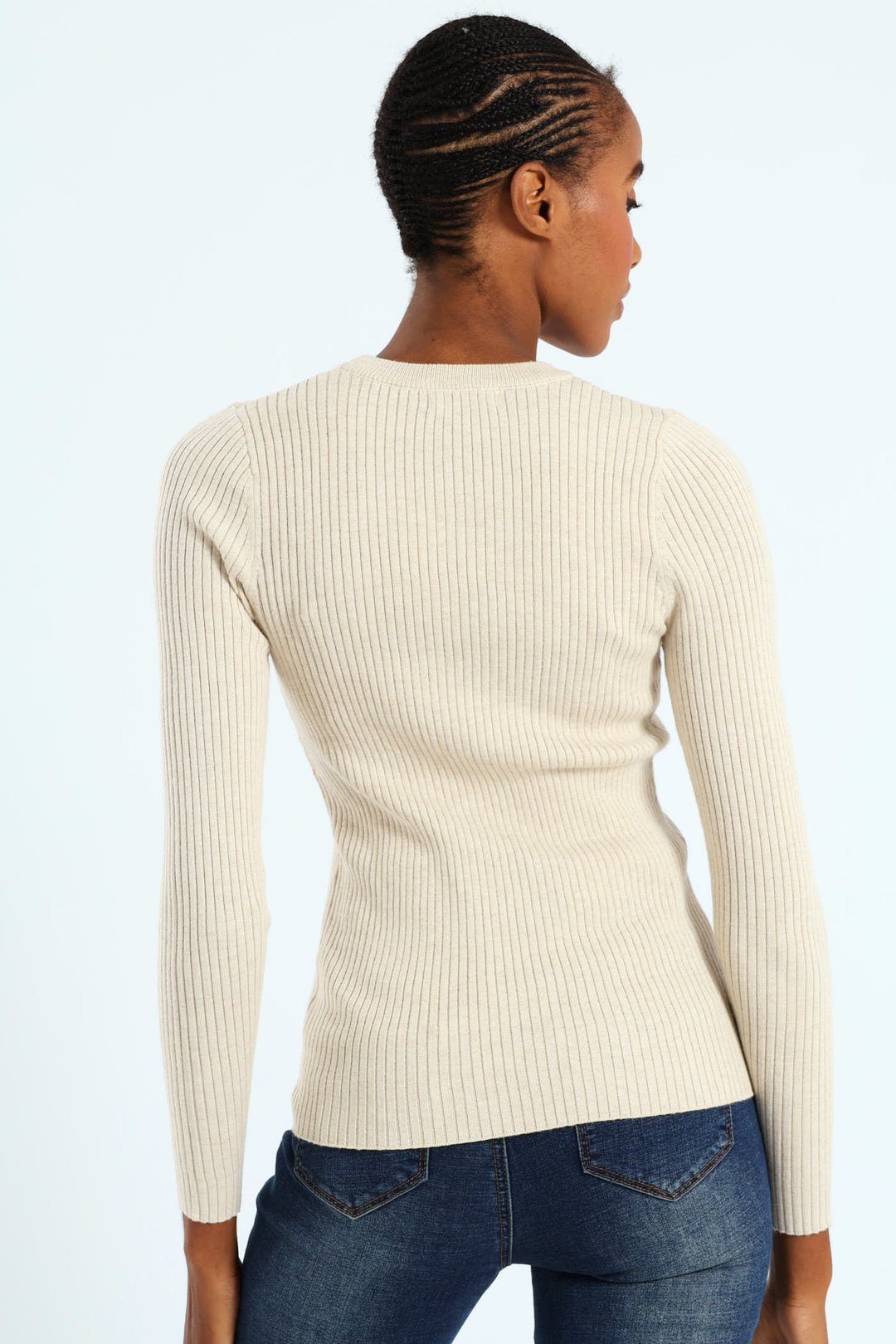 Ribbed Plain Pullover - Oatmeal Melange